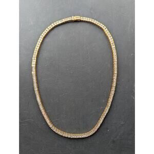 Ross Simons Princess Cut Cubic Zirconia Gold Over  .925 Tennis Necklace 17 1/4"